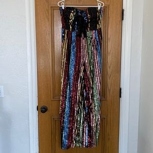 Stunning sequin strapless jumpsuit with pockets!